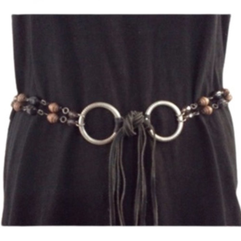 Boho Retro Beads & Hoop with Fringe Tie Belt